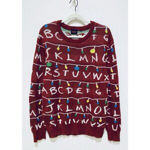 Stranger Things Ugly Sweater Mens XL Red Christmas Lights Alphabet Netflix
